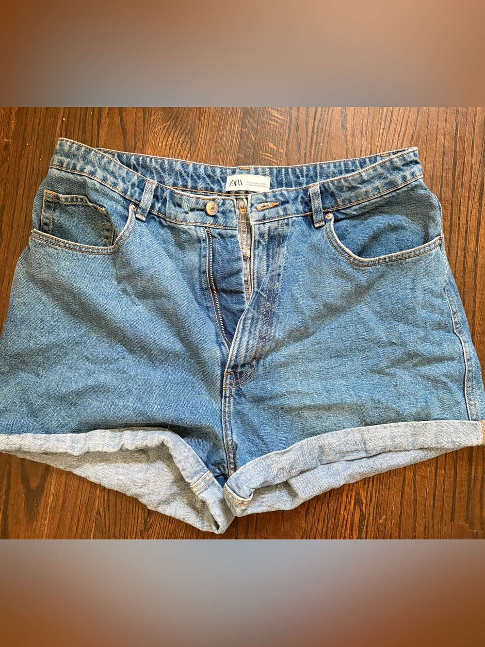 ZARA Medium Blue Distressed Denim Shorts